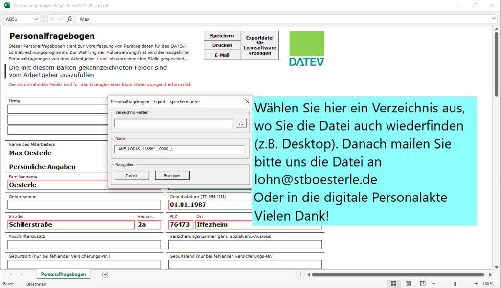 Personalfragebogen Minijob - OE StBG